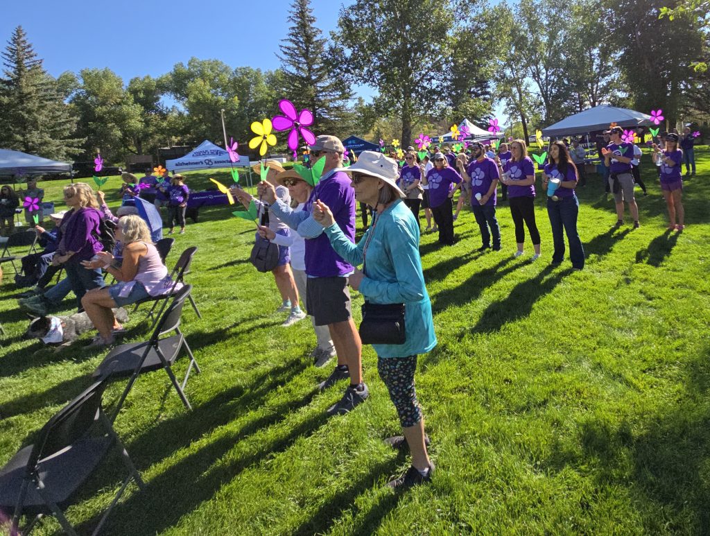 Group of elderly people attending annual Walk to End Alzheimer’s in Steamboat Springs